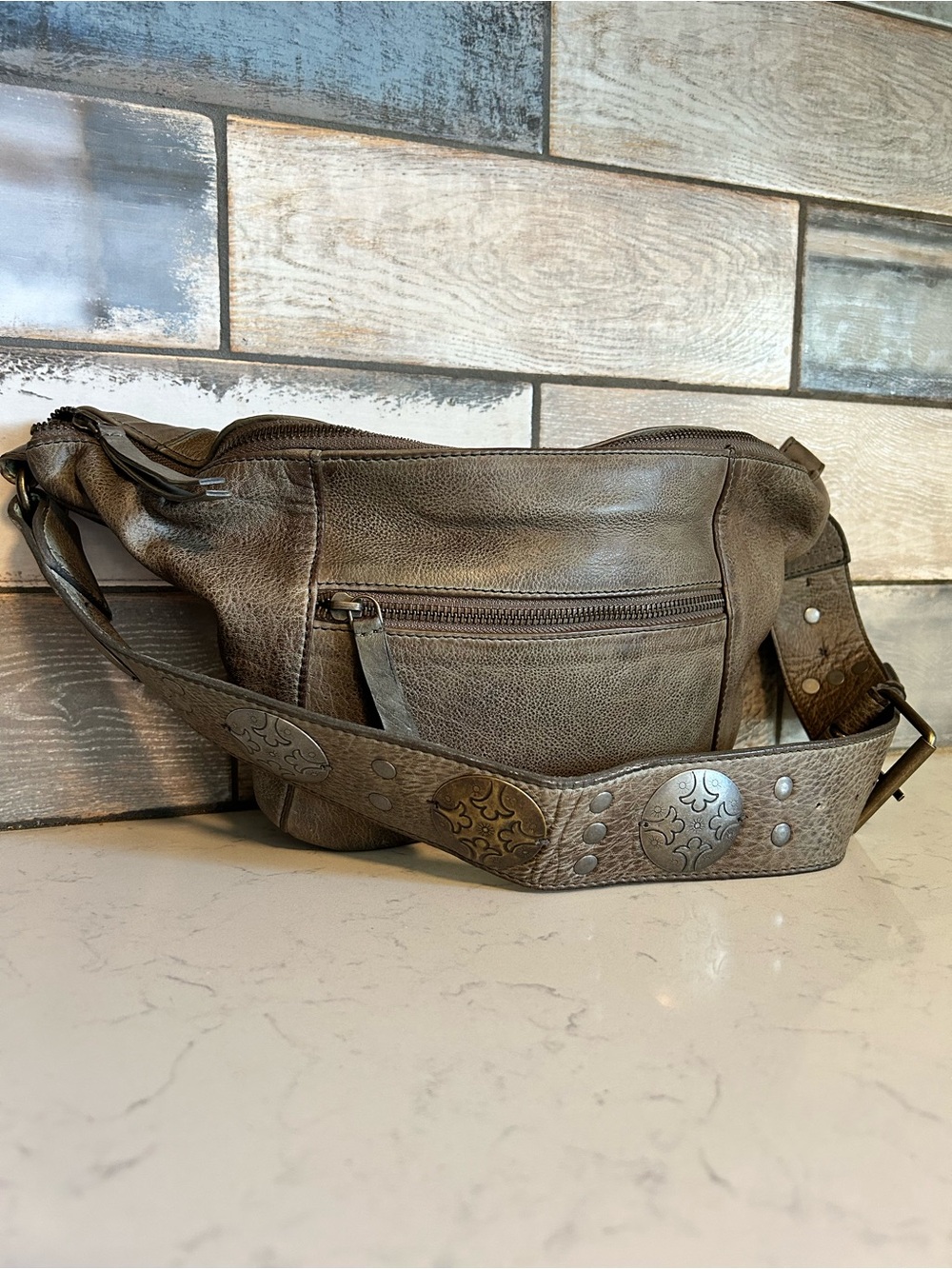 Free People Wilder Leather Concho Embellished Sling Bag in Frozen Earth - Picture 7 of 16